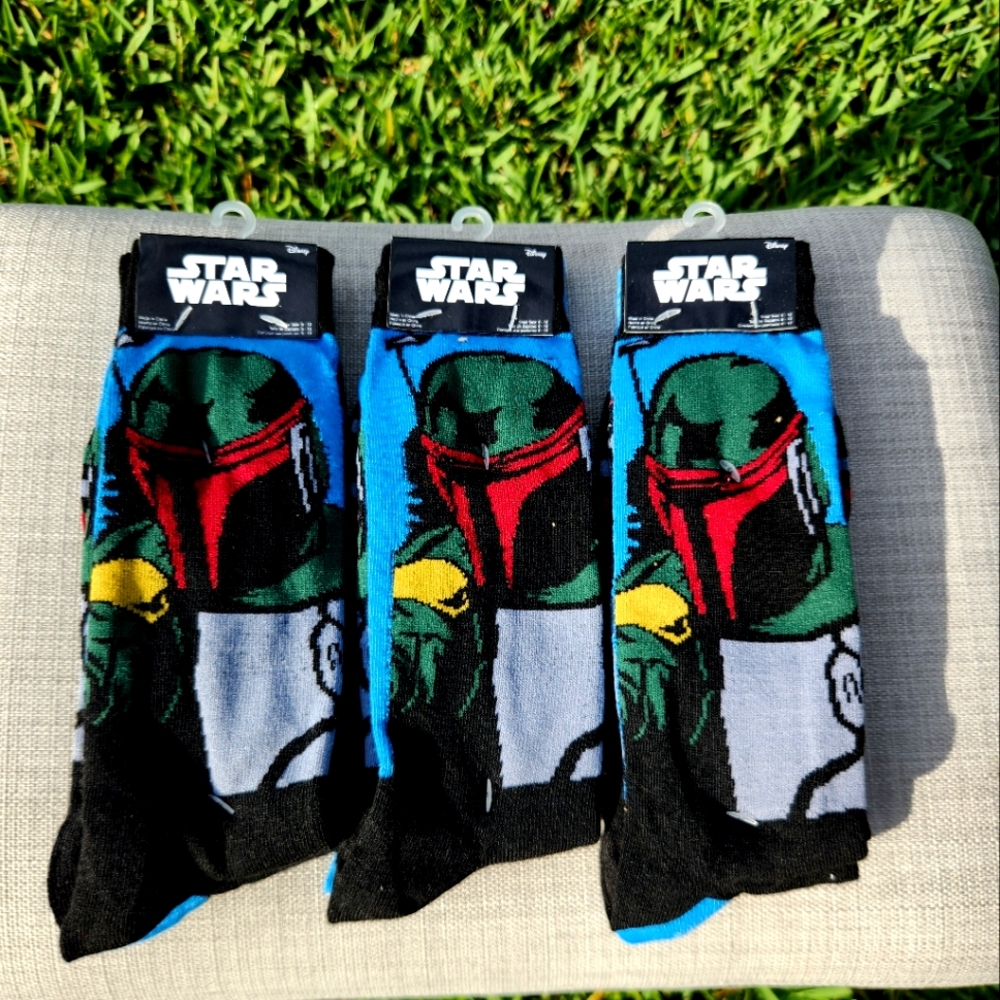 3 Pairs Star Wars Boba Fett Men's  Casual Crew Socks New DISNEY
